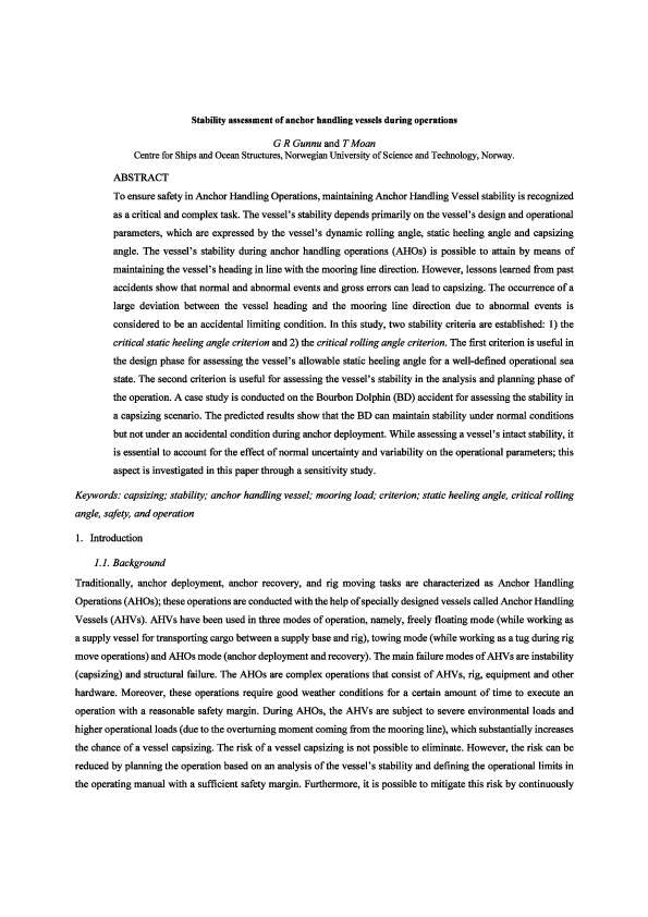 Pdf Stability Assessment Of Anchor Handling Vessels During Operations