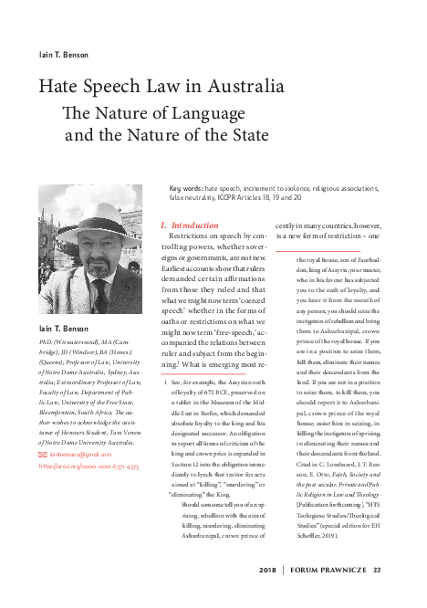 (PDF) Hate speech law in Australia: The nature of language and the ...