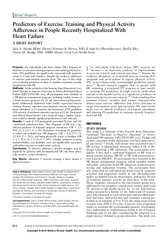 (PDF) Predictors of Exercise Training and Physical Activity Adherence ...
