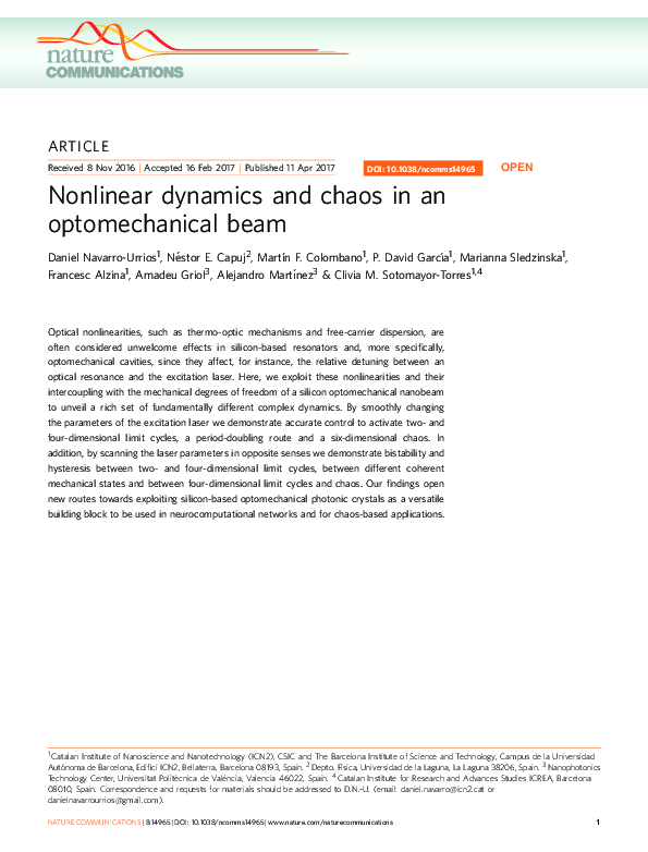 (PDF) Nonlinear dynamics and chaos in an optomechanical beam