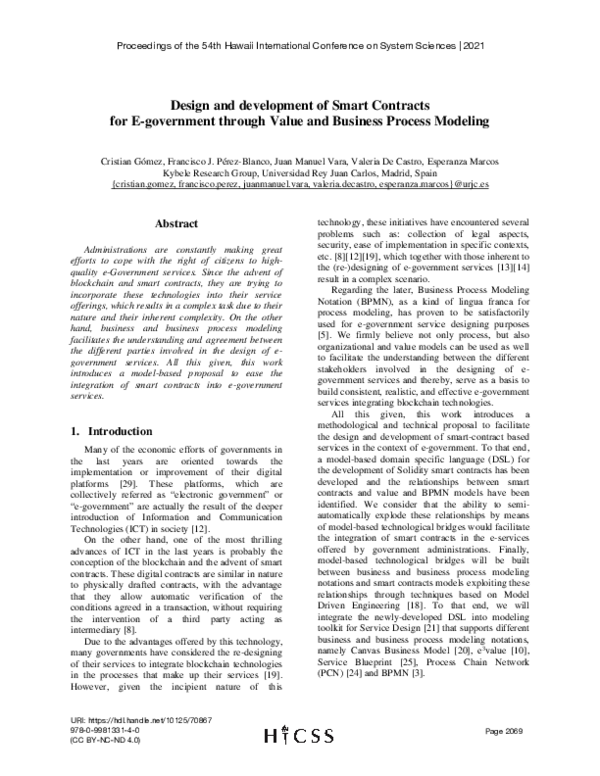 (PDF) Design and development of Smart Contracts for E-government ...