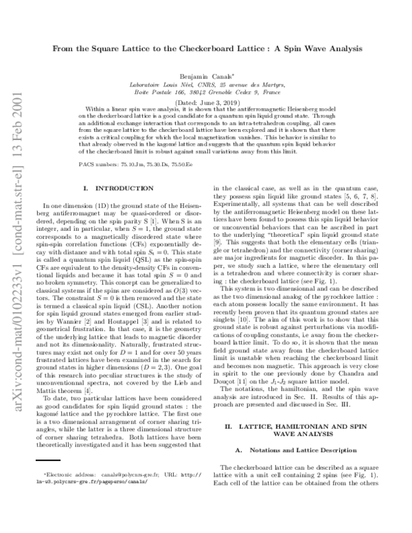 (PDF) From the Square Lattice to the Checkerboard Lattice : A Spin Wave ...
