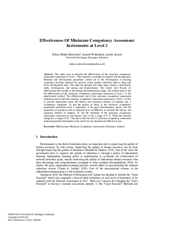 (PDF) Effectiveness Of Minimum Competency Assessment Instruments at Level 2