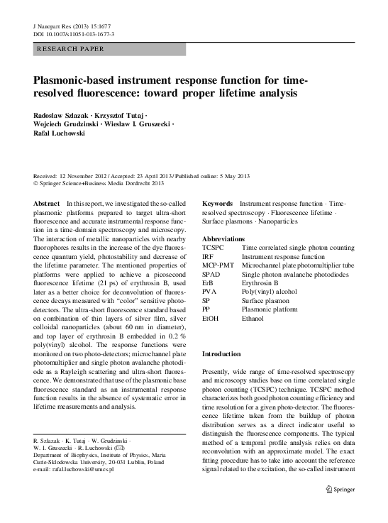 (PDF) Plasmonic-based instrument response function for time-resolved ...