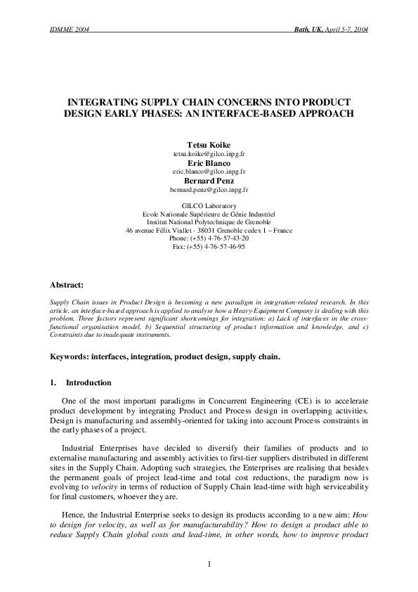 (PDF) Integrating Supply Chain Concerns Into Product Design Early ...