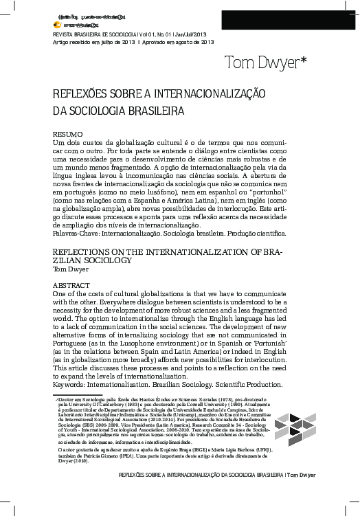 (PDF) Reflexões Sobre a Internacionalização Da Sociologia Brasileira