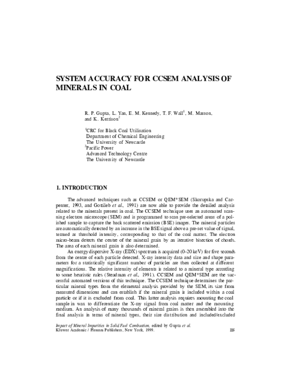 (PDF) System Accuracy for CCSEM Analysis of Minerals in Coal