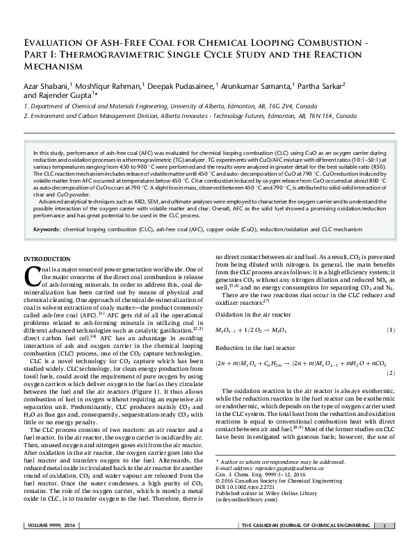 (PDF) Evaluation of ash-free coal for chemical looping combustion ...