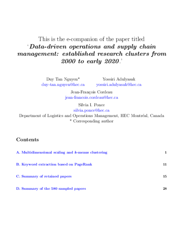 (PDF) Data-driven operations and supply chain management: established ...