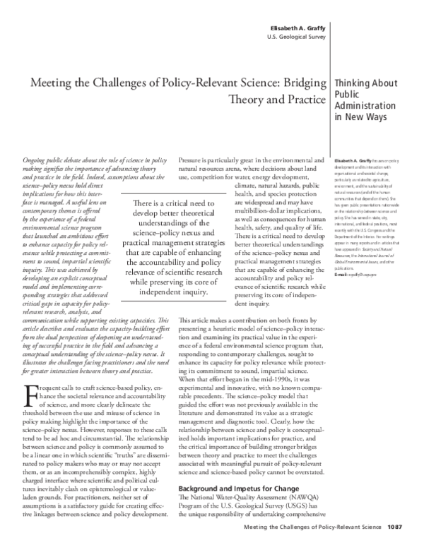 (PDF) Meeting the Challenges of Policy-Relevant Science: Bridging ...