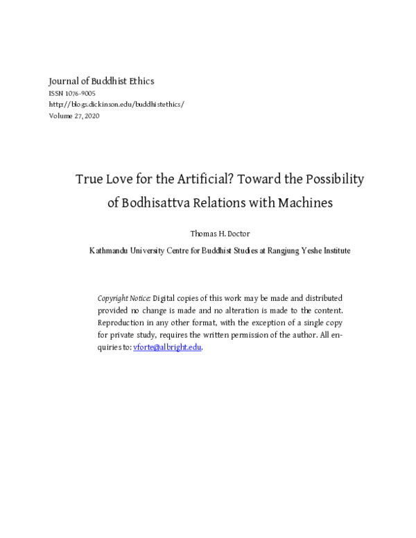 True Love for the Artificial? Toward the Possibility of Bodhisattva Relations with Machines