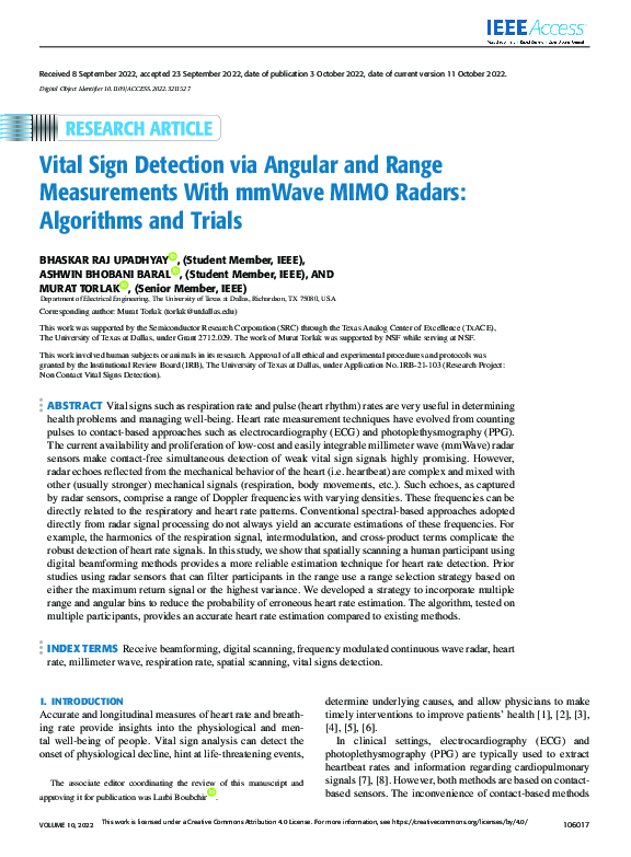 (PDF) Vital Sign Detection via Angular and Range Measurements With ...
