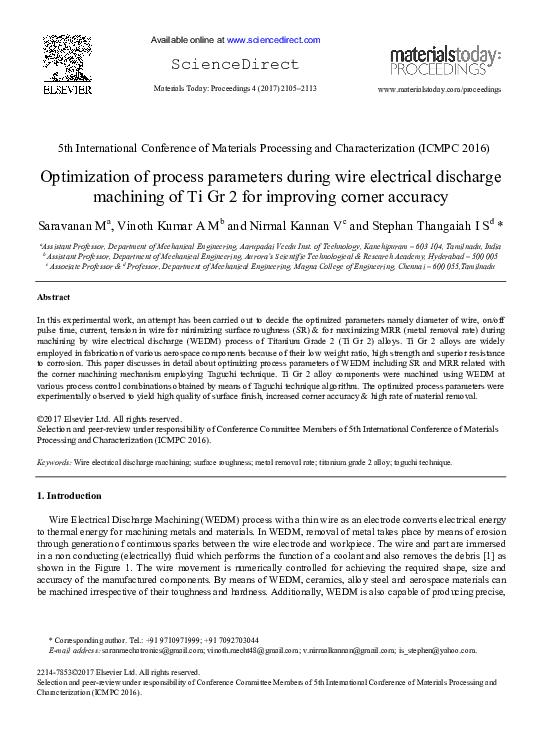 (PDF) Optimization of process parameters during wire electrical ...