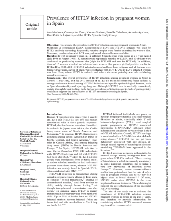(PDF) Prevalence of HTLV infection in pregnant women in Spain