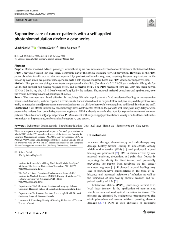 (PDF) Supportive care of cancer patients with a self-applied ...