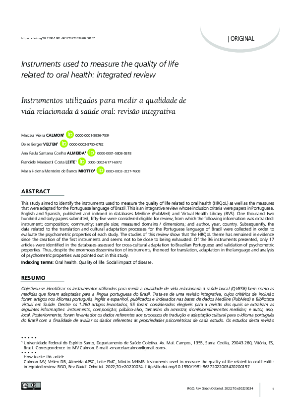 (PDF) Instruments used to measure the quality of life related to oral ...