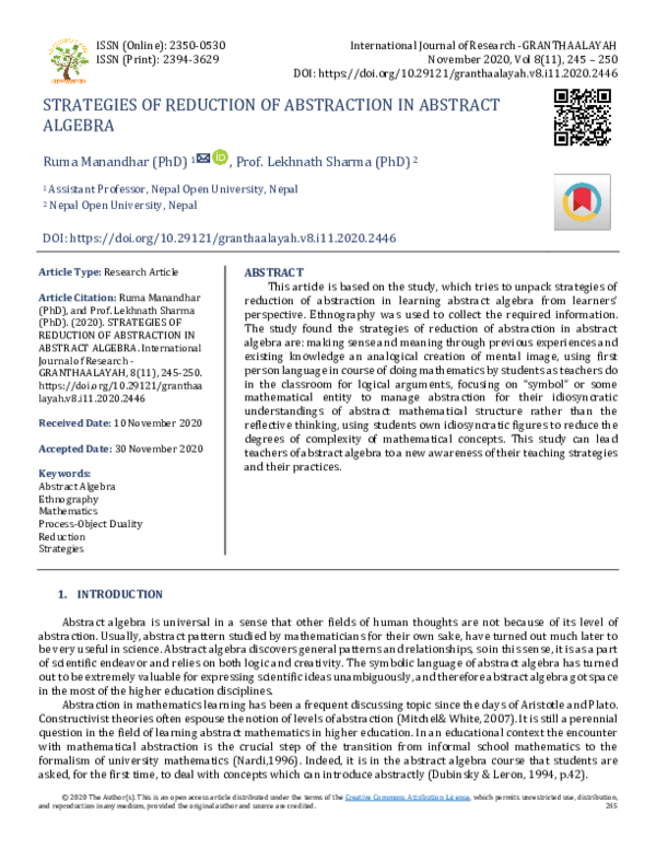 (PDF) Strategies of Reduction of Abstraction in Abstract Algebra