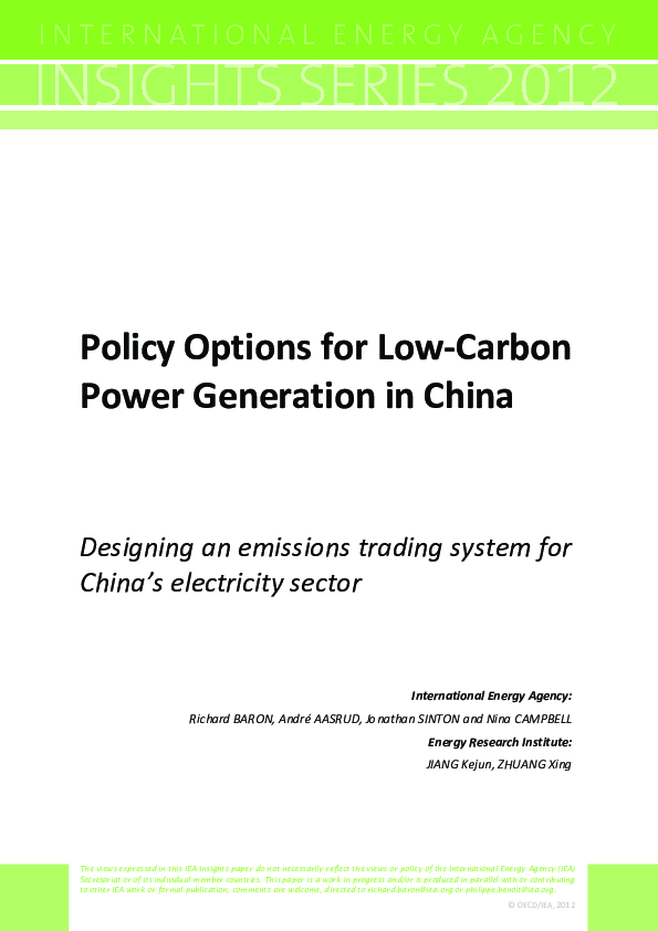 (PDF) Policy Options for Low‐Carbon Power Generation in China