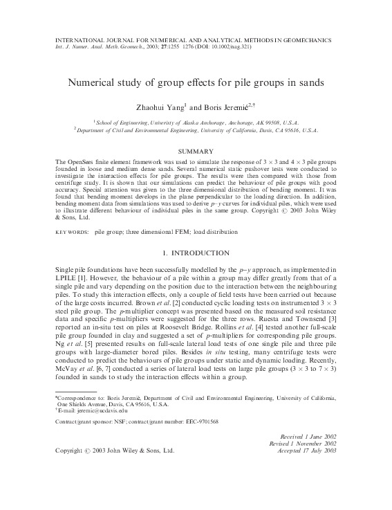 (PDF) Numerical study of group effects for pile groups in sands