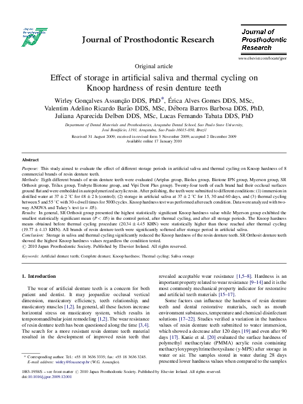 (PDF) Effect of storage in artificial saliva and thermal cycling on