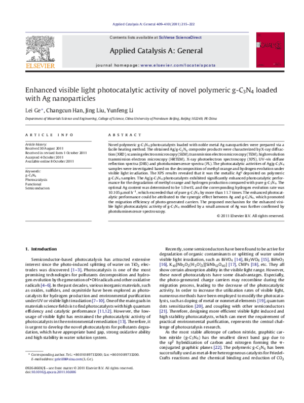 (PDF) Enhanced visible light photocatalytic activity of novel polymeric ...