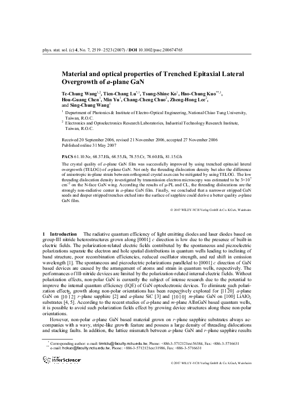(PDF) Material and optical properties of Trenched Epitaxial Lateral ...