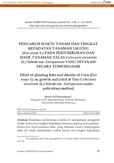 (PDF) Effect of planting time and density of Corn, Zea mays L on growth ...