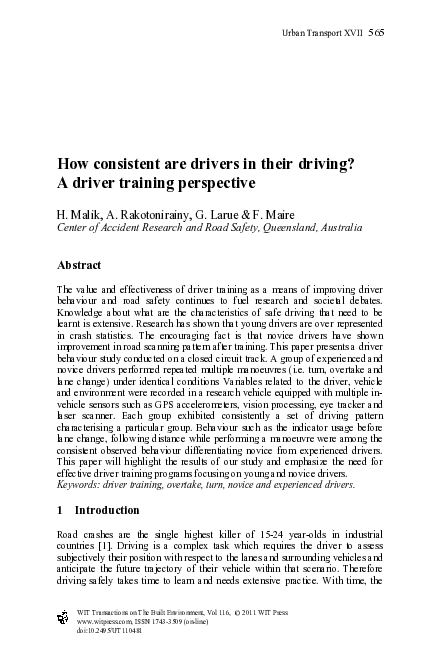 (PDF) How consistent are drivers in their driving? A driver training ...