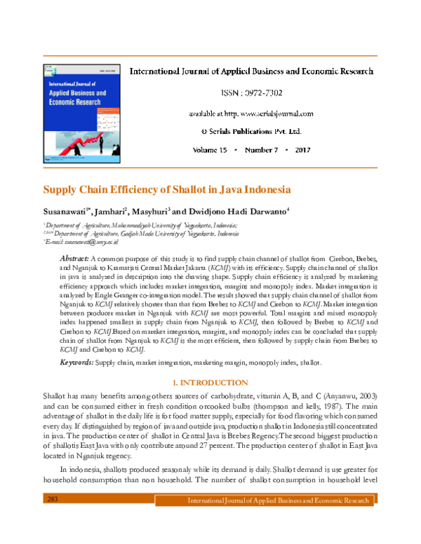 (PDF) Supply Chain Efficiency of Shallot in Java Indonesia | Dwidjono ...