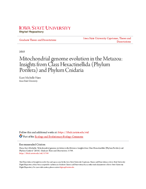 (PDF) Mitochondrial genome evolution in the Metazoa: Insights from ...