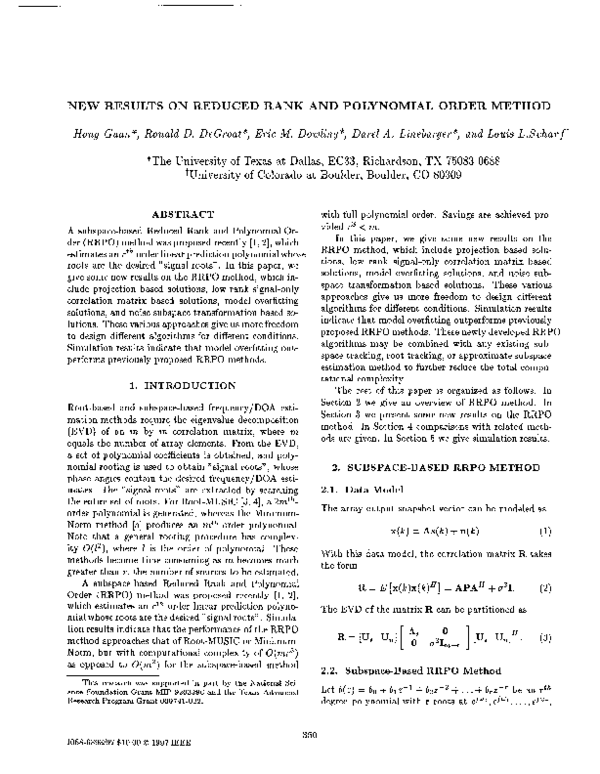 (PDF) New results on reduced rank and polynomial order method