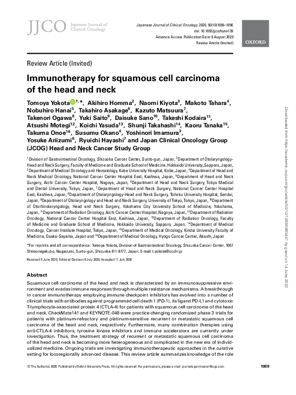 (PDF) Immunotherapy for squamous cell carcinoma of the head and neck