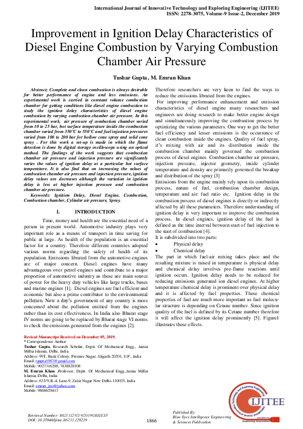 (PDF) Improvement in Ignition Delay Characteristics of Diesel Engine ...