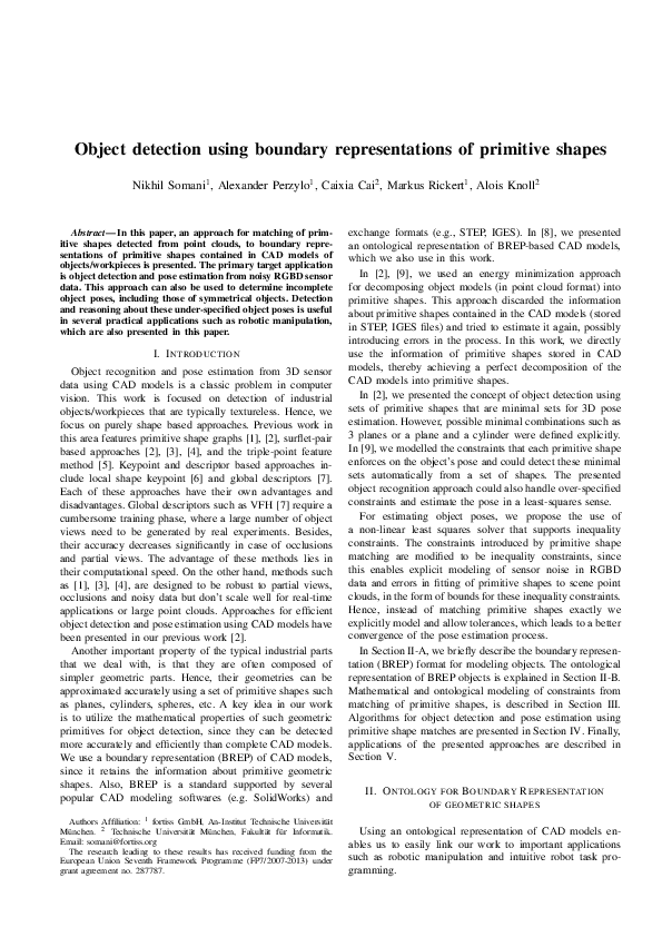 (PDF) Object detection using boundary representations of primitive shapes