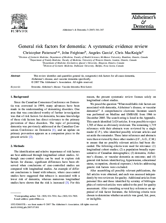 (PDF) Review of Nongenetic Risk Factors for Dementia