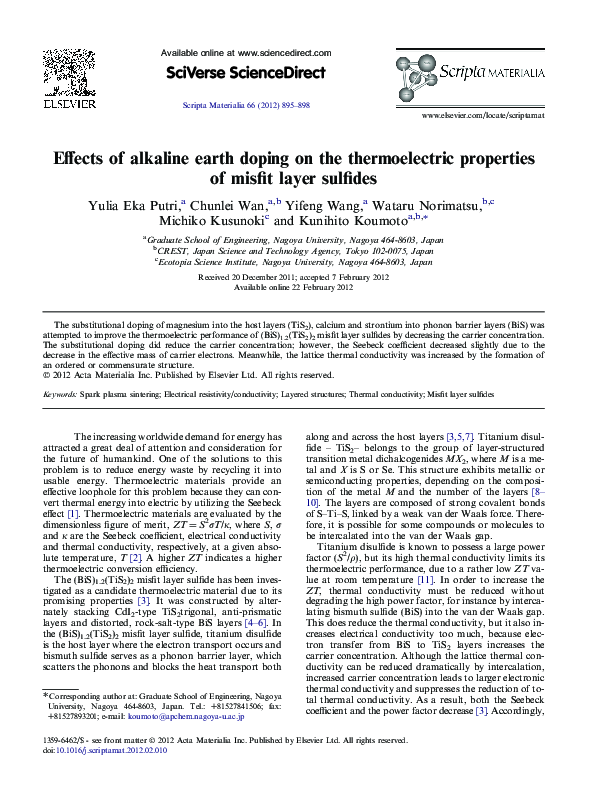 (PDF) Effects of alkaline earth doping on the thermoelectric properties ...