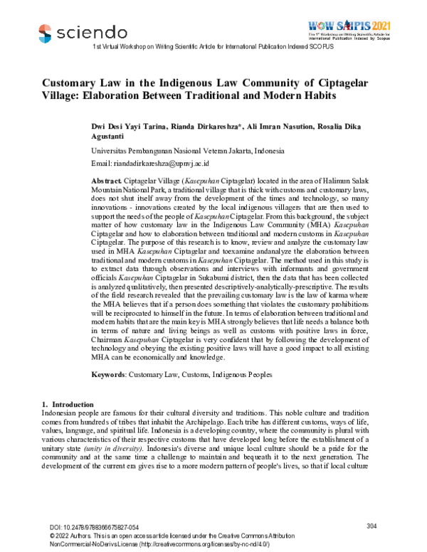 (PDF) Customary Law in the Indigenous Law Community of Ciptagelar ...