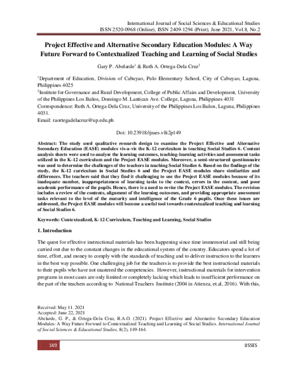 (PDF) Project Effective and Alternative Secondary Education Modules: A ...