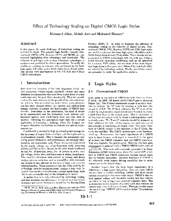 (PDF) Effect of technology scaling on digital CMOS logic styles