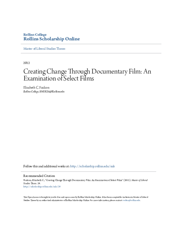 (PDF) Creating Change Through Documentary Film: An Examination of ...