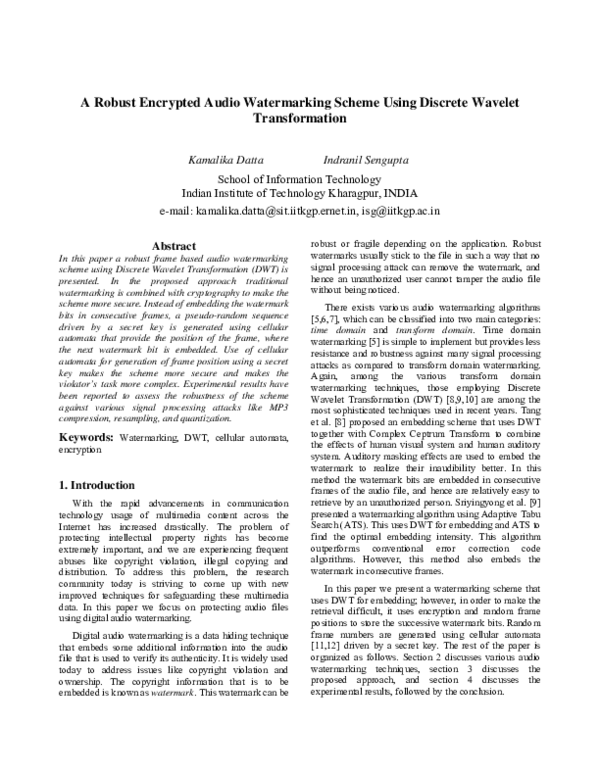 (PDF) A robust encrypted audio watermarking scheme using discrete ...