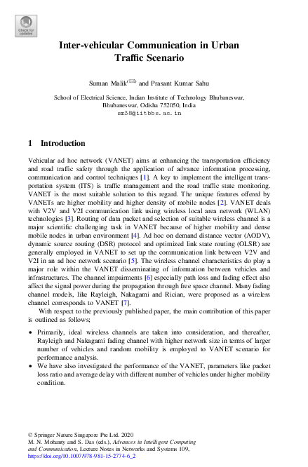 (PDF) Inter-vehicular Communication in Urban Traffic Scenario