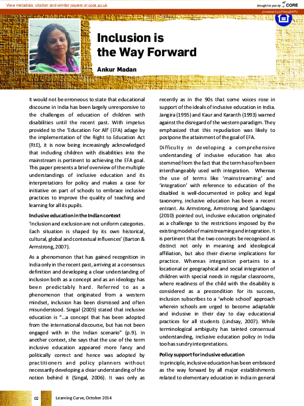 (PDF) Inclusion isthe way forward