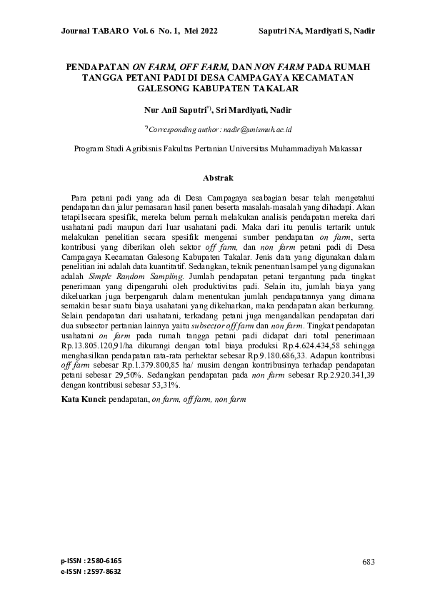 (PDF) Pendapatan on Farm, Off Farm, Dan Non Farm Pada Rumah Tangga