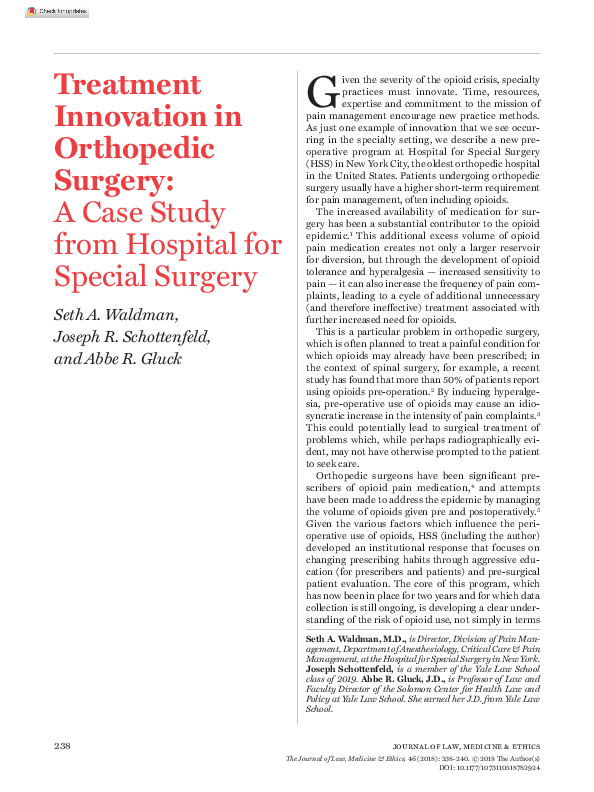 (PDF) Treatment Innovation in Orthopedic Surgery: A Case Study from ...