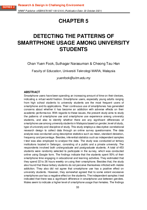 (PDF) Detecting the Patterns of Smartphone Usage Among University Students