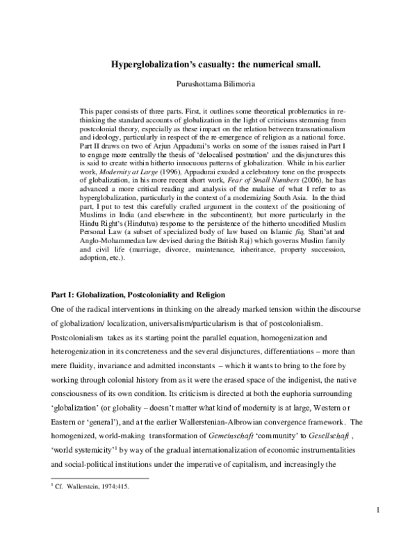 (PDF) Hyperglobalization casualty : the numerical small