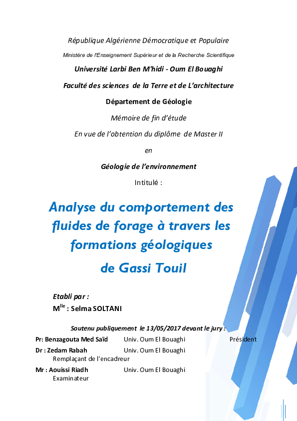(PDF) Analyse du comportement des fluides de forage à travers les ...