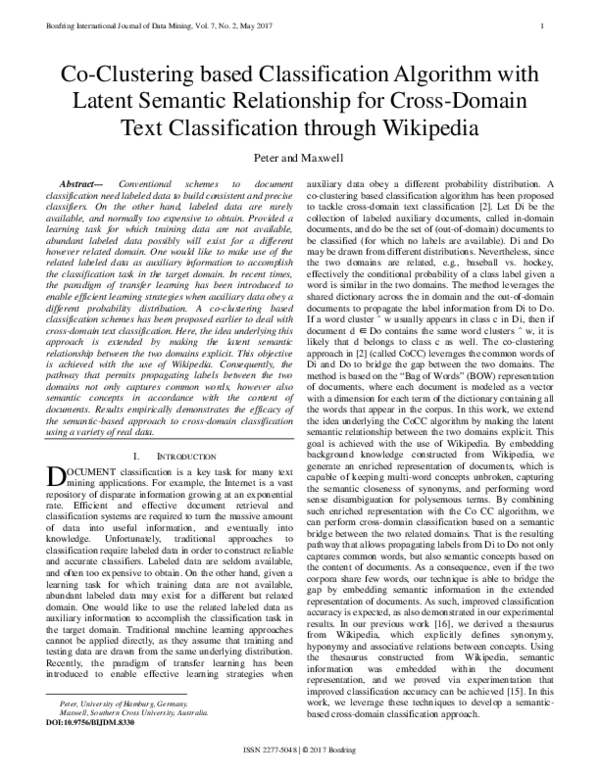 (PDF) Co-Clustering based Classification Algorithm with Latent Semantic ...