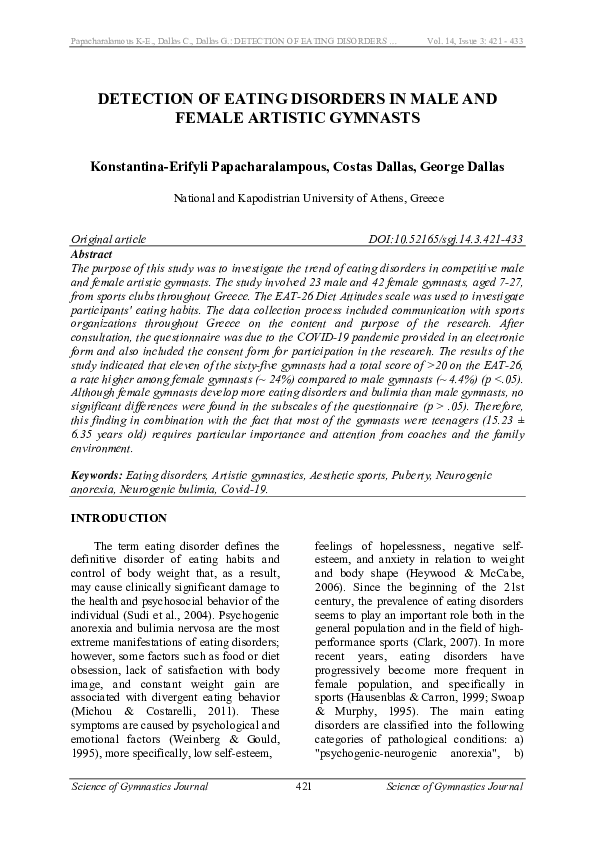 (PDF) Detection of Eating Disorders in Male and Female Artistic Gymnasts